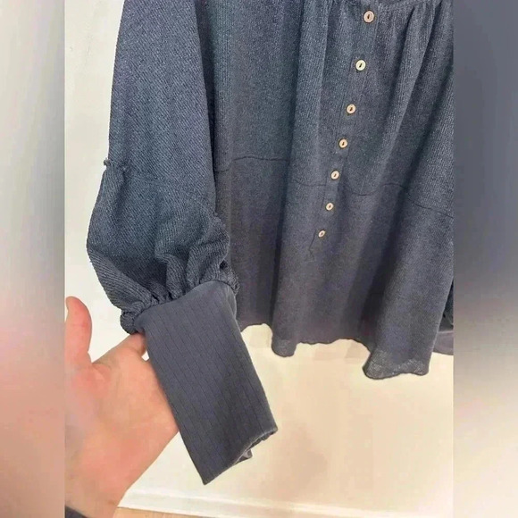 FREE PEOPLE boho Marla knit jersey button down Henley top XS - Picture 9 of 12